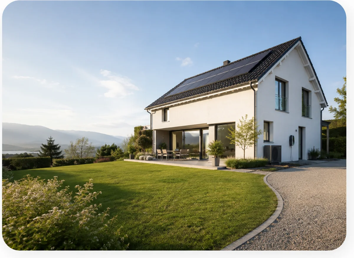 Modernes Eigenheim in der Schweiz mit Photovoltaikanlage, Wärmepumpe und Wallbox